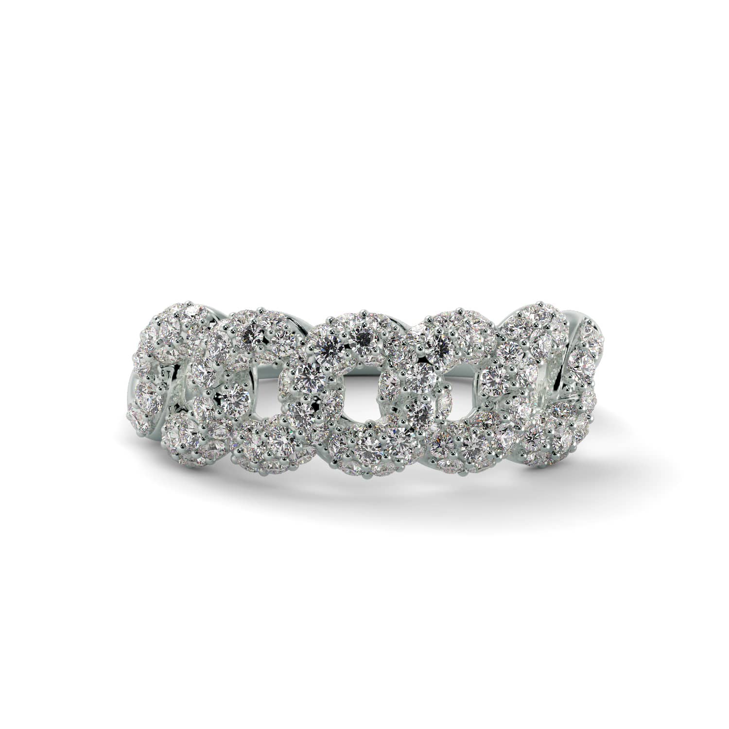 Diamond Chain Link Ring in White Gold