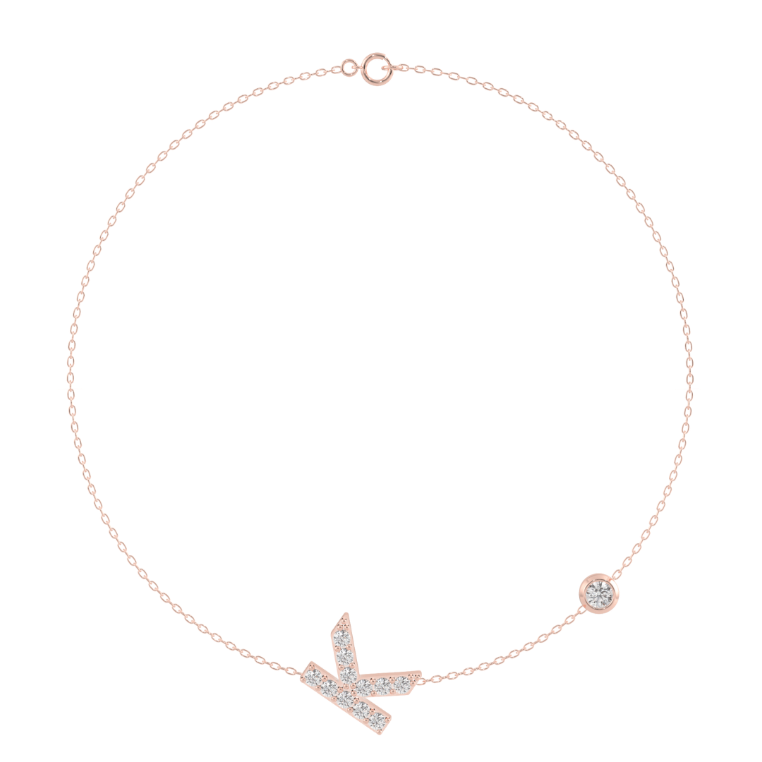 Diamond Initial Bracelet with Diamond Accent in Rose Gold