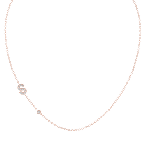 Diamond Initial Necklace with Diamond Accent in Rose Gold