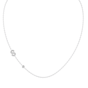 Diamond Initial Necklace with Diamond Accent in White Gold