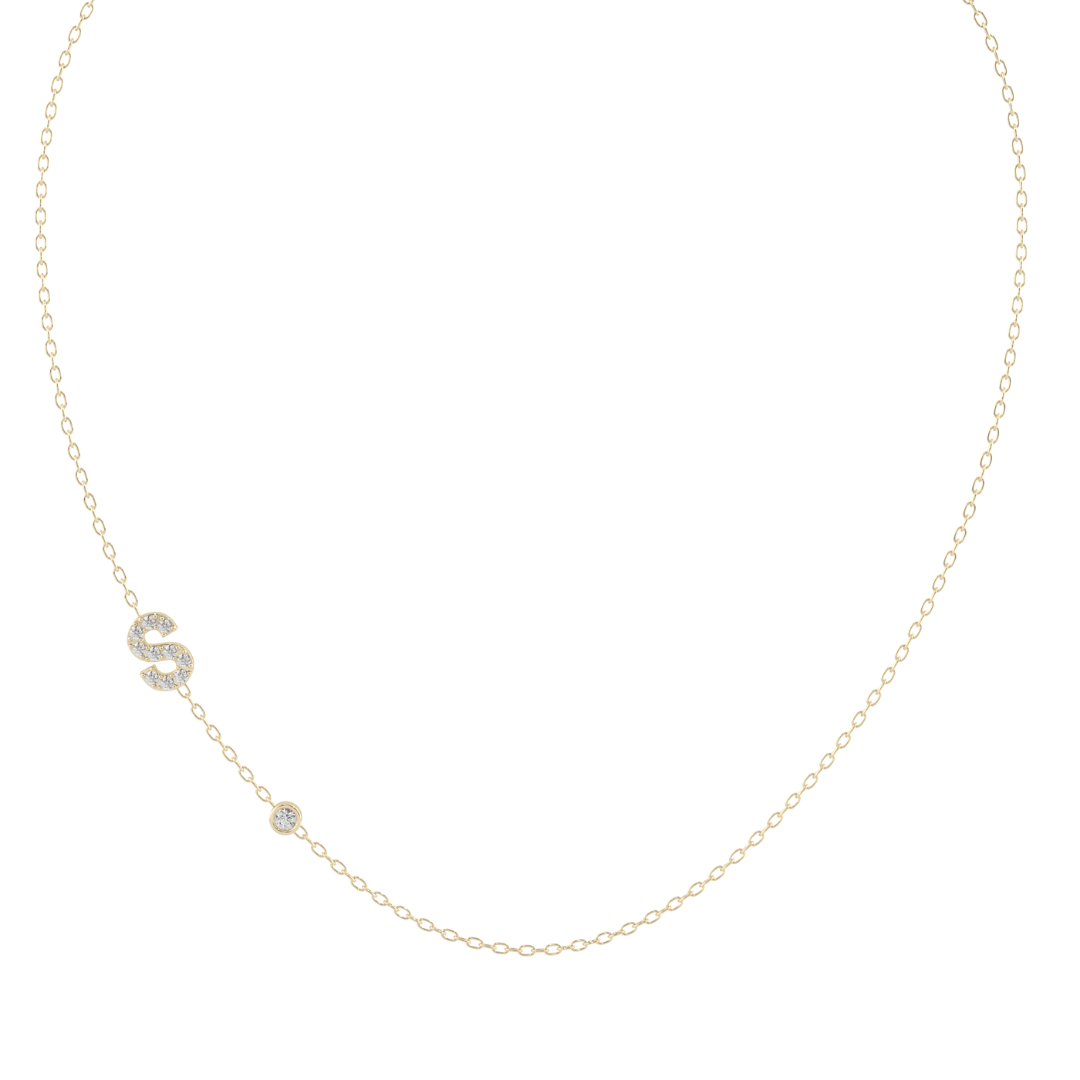 Diamond Initial Necklace with Diamond Accent in Yellow Gold