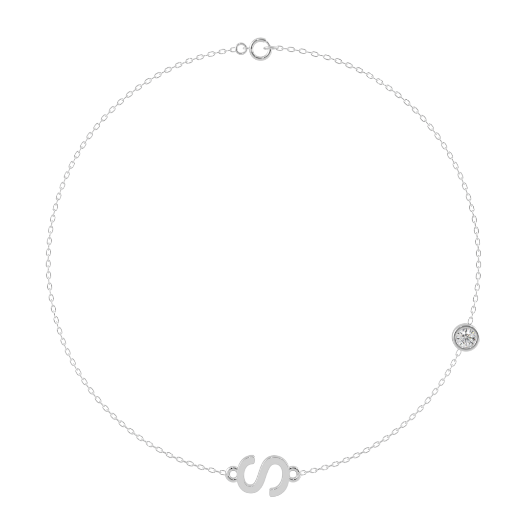 Initial Bracelet with Diamond Accent in White Gold