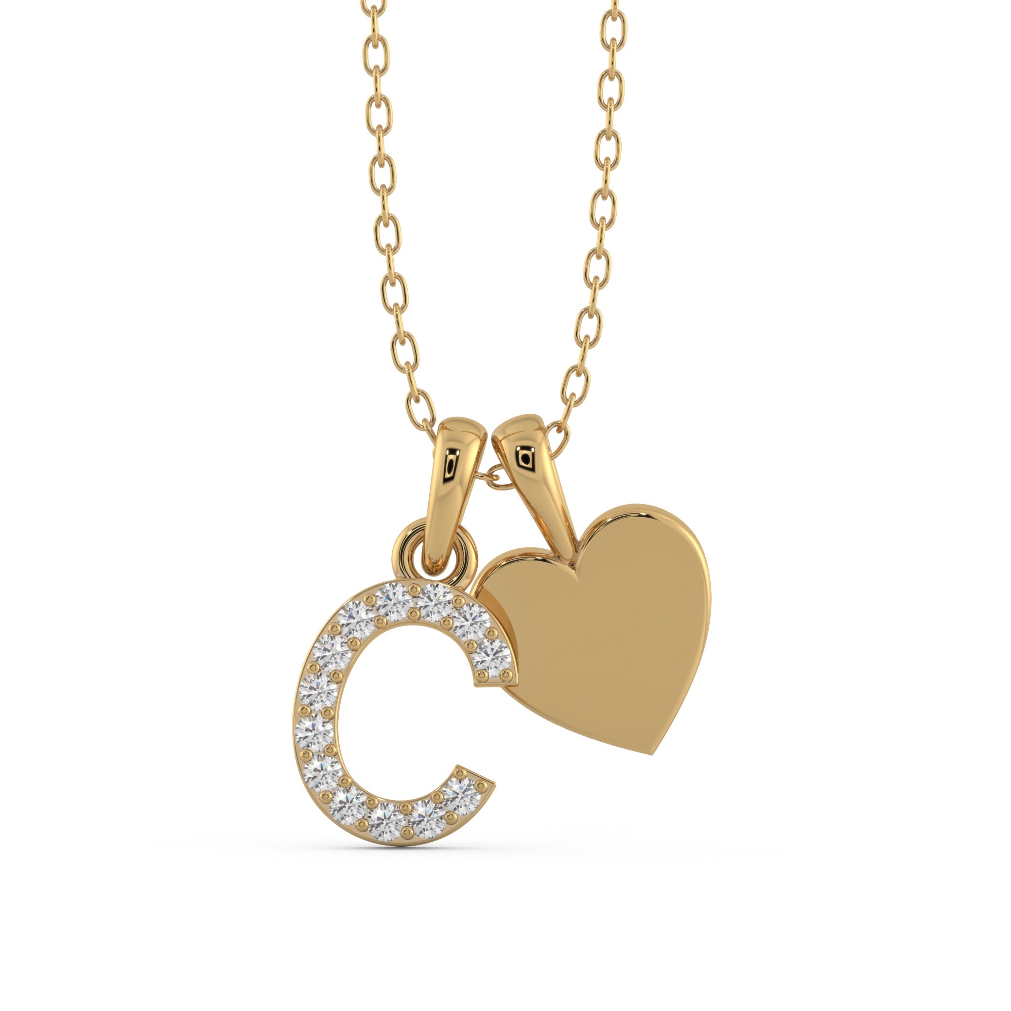Gold Heart & Diamond Initial Necklace Duo