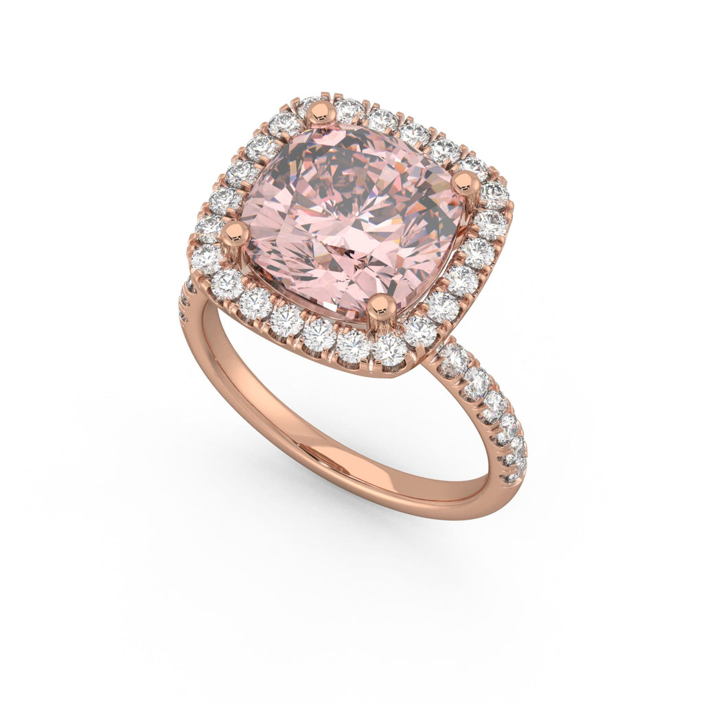 Morganite Diamond Halo Ring in Rose Gold 1
