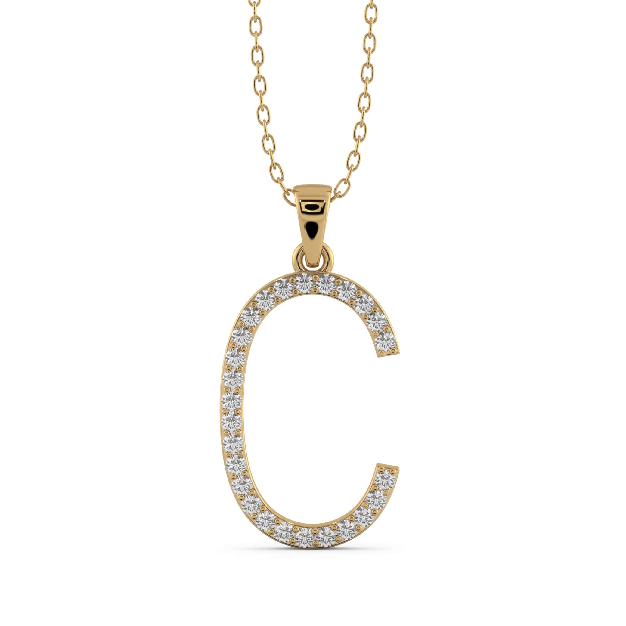 Oversized Diamond Initial Necklace in Yellow Gold