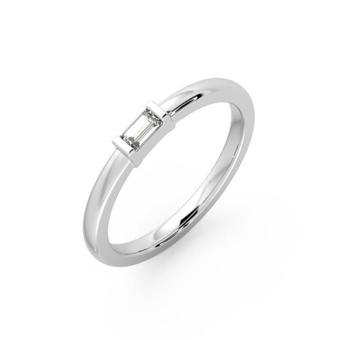 Single Baguette Diamond Ring in White Gold