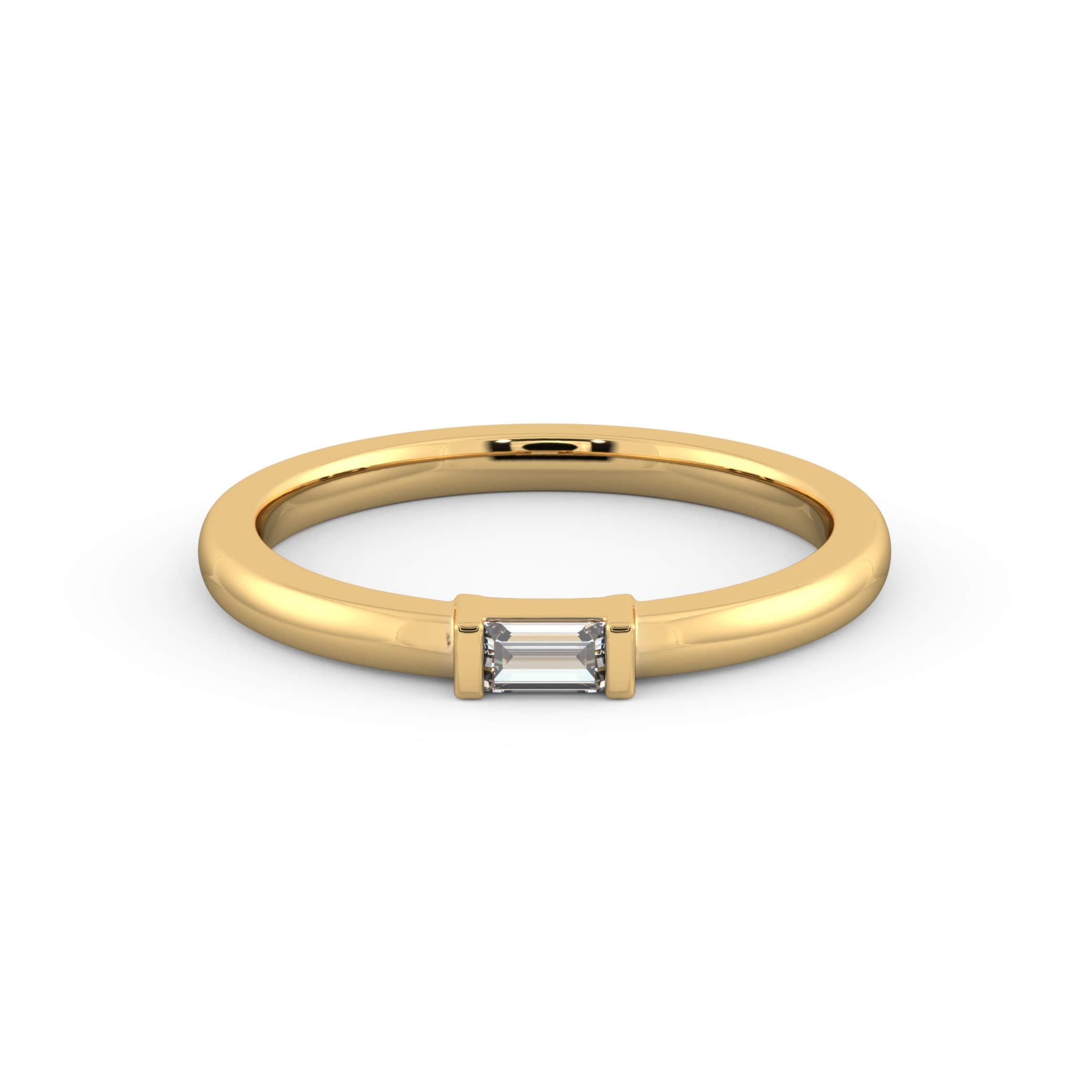 Single Baguette Diamond Ring in Yellow Gold