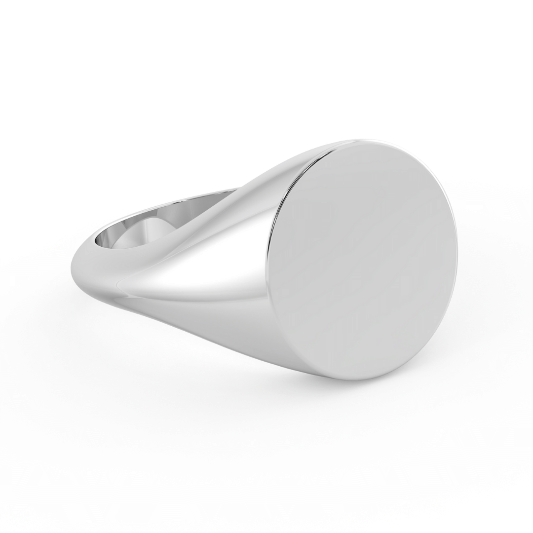 Round Signet Ring in White Gold