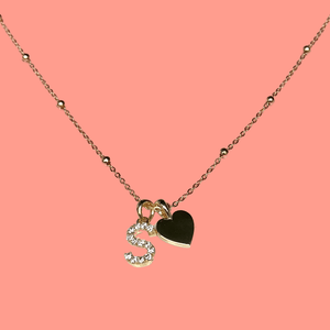Gold Heart & Diamond Initial Necklace Duo